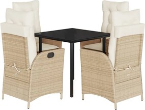 vidaXL Set mobilier de grădină cu perne, 5 piese, bej, poliratan