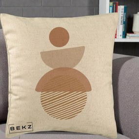 Perna Decorativa Geometric Boho Forme Terracotta, 40x40 cm, Bej, Husa Detasabila, Perna Inclusa, BEKZ®