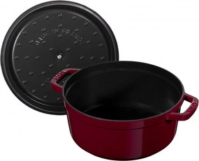 Oala din fonta Staub La Cocotte 40502-278-0, 6,7 l, 28 cm, de la -20°C pana la 260 °C, Emailata, Capac cu structura anti-picaturi, Toate plitele inclusiv inductie, Bordeaux