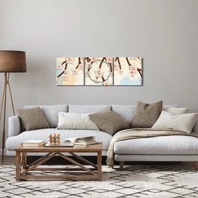 Tablou - Flori colorate pe ramuri (cu ceas) (90x30 cm)