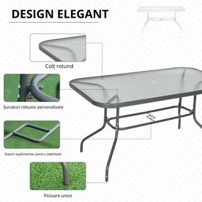 Outsunny Masă de Exterior din Metal și Sticlă Temperată cu Orificiu pentru Umbrelă, Ideală pentru Terasă/Grădină/Verandă, 140x80x70cm | Aosom Romania