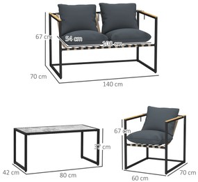 Outsunny set mobilier grădină 4 piese, 2 fotolii, canapea 2 persoane, masă, perne incluse, gri | Aosom Romania