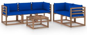 Set mobilier de gradina, 6 piese, cu perne albastre Albastru, 4x colt + mijloc + masa, 1