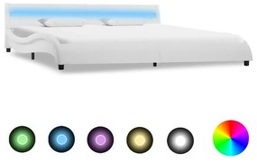 Cadru de pat cu LED, alb, 180 x 200 cm, piele ecologica Alb, 180 x 200 cm