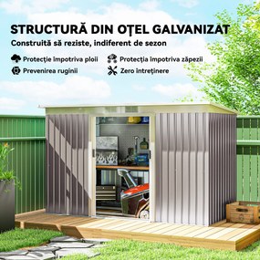 Outsunny - Depozit de grădină din oțel cu 2 orificii de aerisire și 2 uși culisante, 280x130x172 cm, gri deschis | Aosom Romania