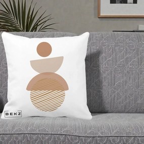 Perna Decorativa Geometric Boho Forme Terracotta, 40x40 cm, Alba Mata, Husa Detasabila, Perna Inclusa, BEKZ®