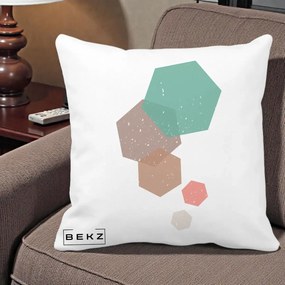 Perna Decorativa Geometric Hexagoane Pastel, 40x40 cm, Alba Mata, Husa Detasabila, Perna Inclusa, BEKZ®