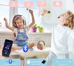 CADC4 - Set Sistem Mini Karaoke si 2 Mini Microfoane, Jucarii copii, Cadou pentru Craciun, Petreceri in familie - Bej