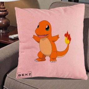 Perna Personalizata Charmander Pokemon, 40x40 cm, Roz, Husa Detasabila, Perna Inclusa, BEKZ®