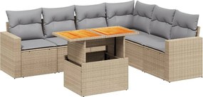 vidaXL Set canapele de grădină, 7 piese, cu perne, bej, poliratan