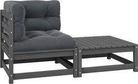 vidaXL Set mobilier de grădină cu perne, 2 piese, gri, lemn masiv pin