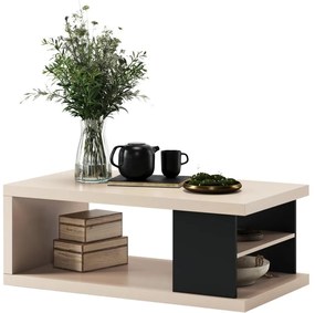 Masă de cafea LORA, bej/negru, cu poliță și spațiu de depozitare