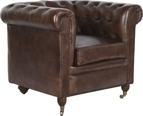Fotoliu vintage din piele naturală maro închis, „Chesterfield"