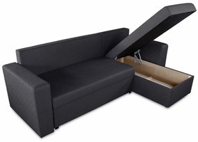 Coltar extensibil reversibil Napoli Negru, cu lada de depozitare, 247x148x78 cm