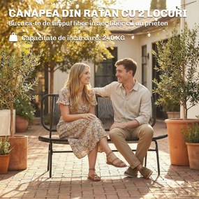 Outsunny Canapea din Ratan, Banchetă pentru Exterior, 2 Locuri, pentru Terasă | Aosom Romania
