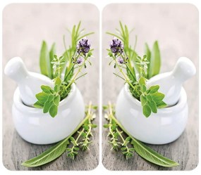 Set 2 protecții din sticlă pentru aragaz Wenko Herbal, 52 x 30 cm