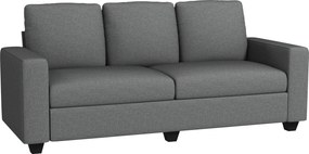HOMCOM Canapea de 3 Locuri din Material Textil cu Brațe, Perne Căptușite și Înveliș cu Efect de In, 237x94x102 cm, Gri | Aosom Romania