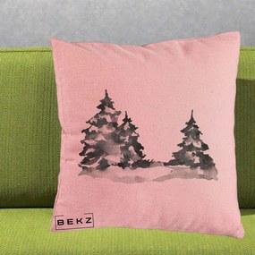 Perna Decorativa Brazi Inzapeziti Acuarela, 40x40 cm, Roz, Husa Detasabila, Perna Inclusa, BEKZ®