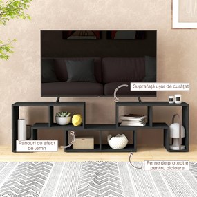 HOMCOM Mobilier TV 75" cu 2 Rafturi în Formă de L și Raft Dreptunghiular, 134-180x30,5x44 cm, Negru | Aosom Romania