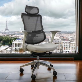 Ergodynamic Star Plus - Light Grey - Scaun de birou 4D, sezut translatie, suport lombar ajustabil 7 cm