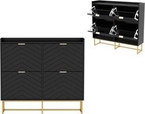 PANN5 - Pantofar 100 cm ingust, 4 compartimente, pantofare, depozitare pantofi, mobilier hol - Negru / Albastru / Gri - Auriu