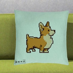 Perna Personalizata Corgi Pixel Art, 40x40 cm, Verde Menta, Husa Detasabila, Perna Inclusa, BEKZ®
