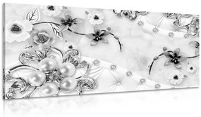 Tablou bijuterii florale de lux în design alb-negru
