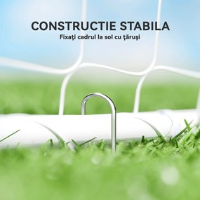 HOMCOM Poartă de Fotbal pentru Grădină și Parc cu 6 Pari în formă de U, din PE și Metal Eposidic, 301x120x200 cm, Alb | Aosom Romania