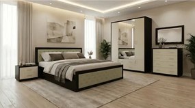 Dormitor Torino cu pat cu somiera metalica rabatabila pentru saltea 140x200 cm, Wenge / Brad