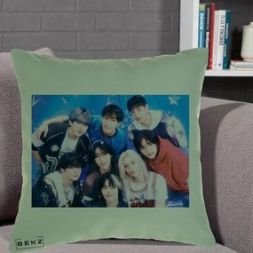 Perna Personalizata K-Pop Grup Foto Stele, 40x40 cm, Verde, Husa Detasabila, Perna Inclusa, BEKZ®