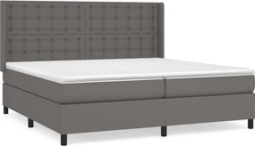 vidaXL Pat box spring cu saltea, gri, 200x200 cm, piele ecologică