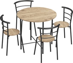 HOMCOM Set Masă Rotundă de Dining cu 4 Scaune Economisitor de Spațiu în Lemn și Metal Stil Industrial | Aosom Romania
