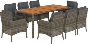vidaXL Set mobilier grădină cu perne, 9 piese, gri, poliratan