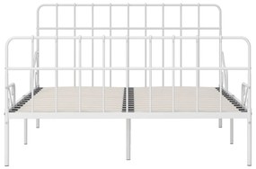 Cadru de pat cu baza din sipci, alb, 140 x 200 cm, metal Alb, 140 x 200 cm