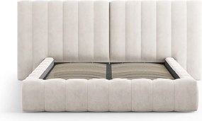 Pat tapitat cu somiera rabatabila si lada depozitare, 200x200 cm, Micadoni Home, Kelp-138, tablie dubla, tesatura structurata chenille, bej