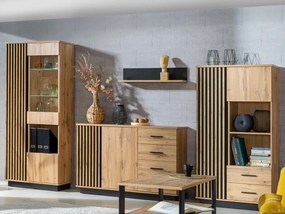 Mobilă pentru sufragerie Ogden J116Wotan stejar, Negru, Cu comodă tv, Cu componente suplimentare, Părți separate, PAL laminat, Sticlă călită, MDF, 183 kg