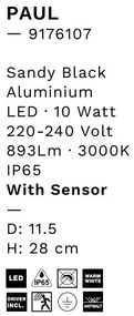 Aplica de perete exterior cu senzor de miscare LED PAUL