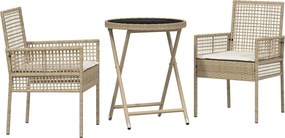 vidaXL Set Bistro de Grădină 3 pcs Bej poliratan