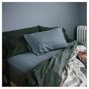 Cearceaf albastru/gri din in cu elastic 160x200 cm Blue Fog – Linen Tales