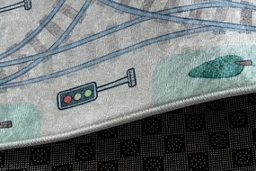 BAMBINO 61530 covor lavabil Râu, șine, tren pentru copii anti-alunecare - verde / gri