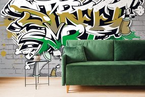 Tapet autoadeziv inscripție verde Street Art cu spray-uri