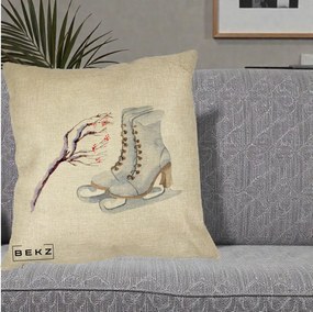 Perna Decorativa Patine cu Ramuri Inzapezite, 40x40 cm, Crem, Husa Detasabila, Perna Inclusa, BEKZ®