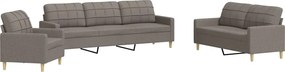 vidaXL Set de canapele, 3 piese, gri taupe, textil