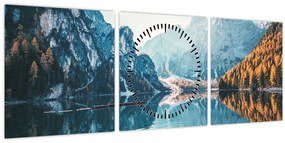 Tablou - Bărci pe Lacul Braies (cu ceas) (90x30 cm)