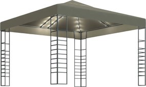 vidaXL Pavilion de grădină cu șiruri de lumini LED, gri taupe 3x3m