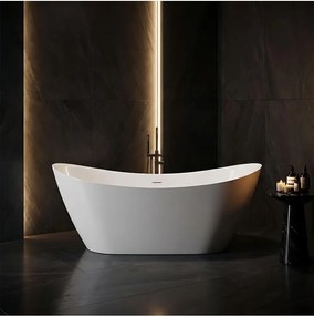 Cada freestanding cu ventil cupru periat Rea Ferrano Slim 180 cm alb