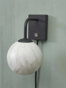Aplica de perete cu abajur din sticla cu aspect de marmura Carrara negru
