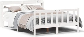 vidaXL Cadru de pat fără saltea, alb, 135x190 cm, lemn masiv de pin