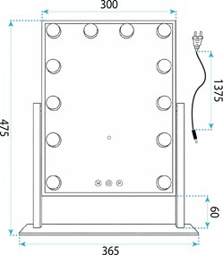 Oglindă LED HOLLYWOOD White 30x40