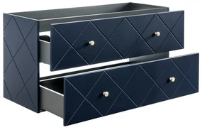 Set Mobilier Baie Suspendat Bleumarin   Elegant Blue II 120 cm Mdf cu Manere Aurii, Lavoare Aplicate
